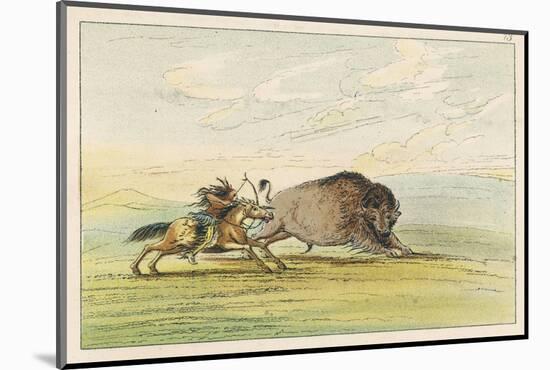 Native American Sioux Hunting Buffalo on Horseback-George Catlin-Mounted Photographic Print