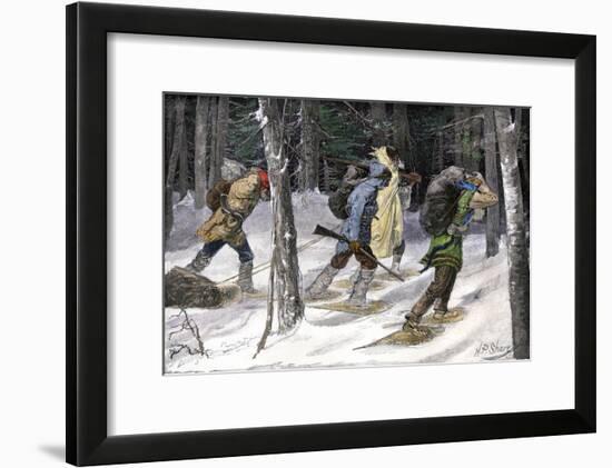 Native American Trappers Carrying Furs on Snowshoes in a Forest of the Pacific Northwest-null-Framed Giclee Print