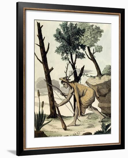 Native American Warrior Covered with Animal Hides-null-Framed Giclee Print