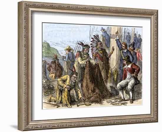 Native Americans Aboard Ship to Trade Their Furs to Europeans-null-Framed Giclee Print