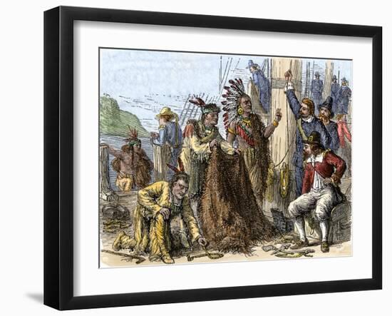 Native Americans Aboard Ship to Trade Their Furs to Europeans-null-Framed Giclee Print