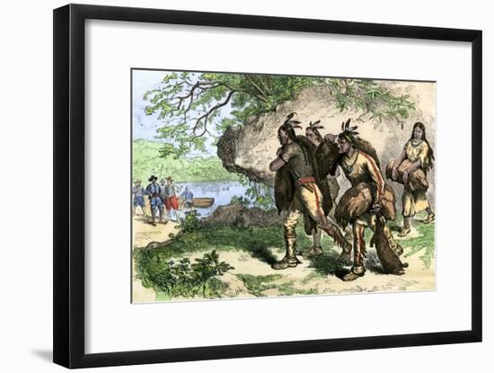 Native Americans Bringing Beaver Pelts to White Traders-null-Framed Giclee Print