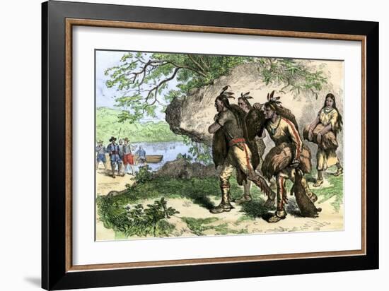 Native Americans Bringing Beaver Pelts to White Traders-null-Framed Giclee Print