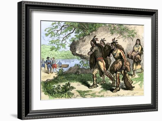 Native Americans Bringing Beaver Pelts to White Traders-null-Framed Giclee Print