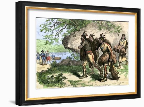 Native Americans Bringing Beaver Pelts to White Traders-null-Framed Giclee Print