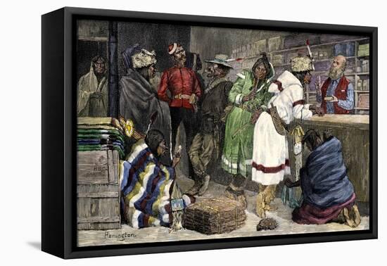 Native Americans Exchanging Furs for Goods at a Hudson Bay Company Post-null-Framed Premier Image Canvas