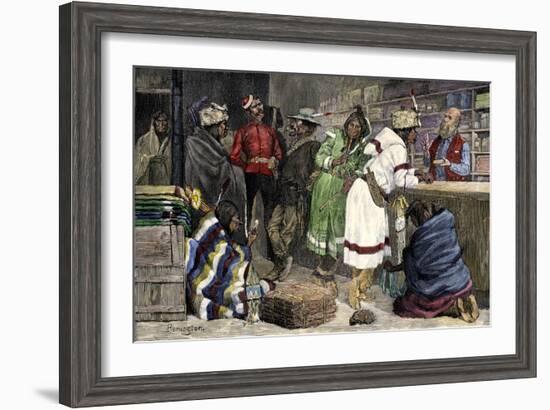 Native Americans Exchanging Furs for Goods at a Hudson Bay Company Post-null-Framed Giclee Print