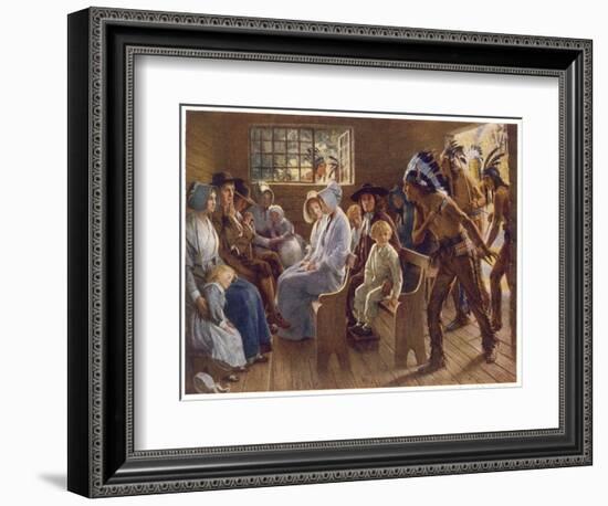 Native Americans Interrupt a Puritan Church Service-null-Framed Art Print