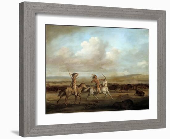 Native Americans on Horseback Hunting Bison by George Catlin-null-Framed Giclee Print