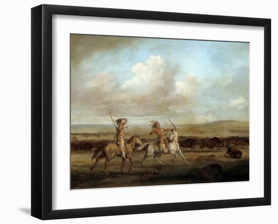 Native Americans on Horseback Hunting Bison by George Catlin-null-Framed Giclee Print