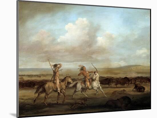 Native Americans on Horseback Hunting Bison by George Catlin-null-Mounted Giclee Print