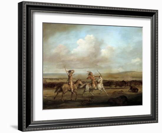 Native Americans on Horseback Hunting Bison by George Catlin-null-Framed Giclee Print