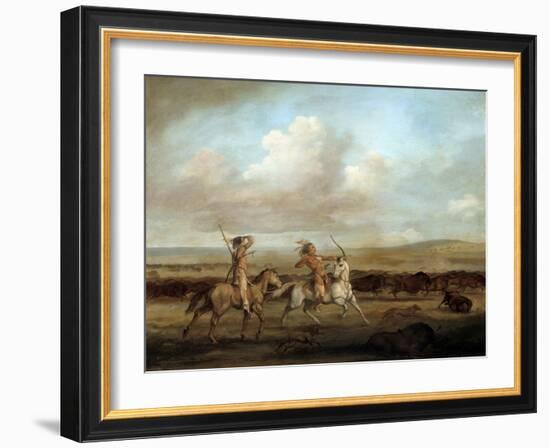 Native Americans on Horseback Hunting Bison by George Catlin-null-Framed Giclee Print