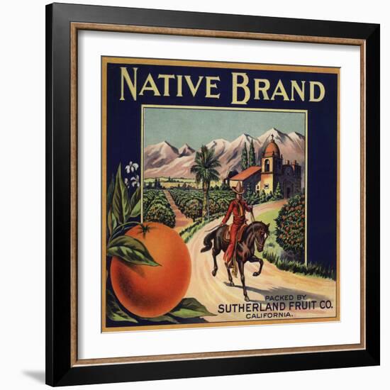 Native Brand - California - Citrus Crate Label-Lantern Press-Framed Art Print