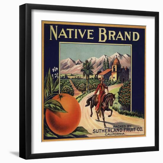 Native Brand - California - Citrus Crate Label-Lantern Press-Framed Art Print