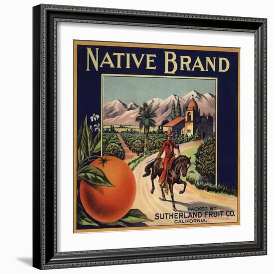 Native Brand - California - Citrus Crate Label-Lantern Press-Framed Art Print