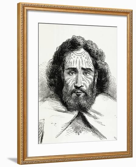 Native Chief with Tattoos on Easter Island, Polynesia, 1872-null-Framed Giclee Print