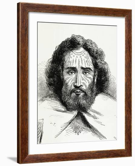 Native Chief with Tattoos on Easter Island, Polynesia, 1872-null-Framed Giclee Print