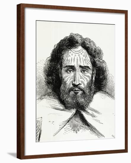 Native Chief with Tattoos on Easter Island, Polynesia, 1872-null-Framed Giclee Print