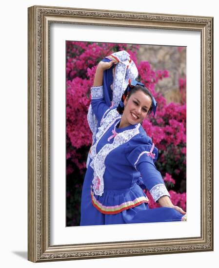 Native Dancer in Colored Dress with Flowers, Mexico-Bill Bachmann-Framed Photographic Print