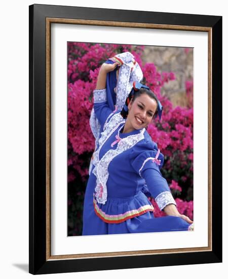 Native Dancer in Colored Dress with Flowers, Mexico-Bill Bachmann-Framed Photographic Print