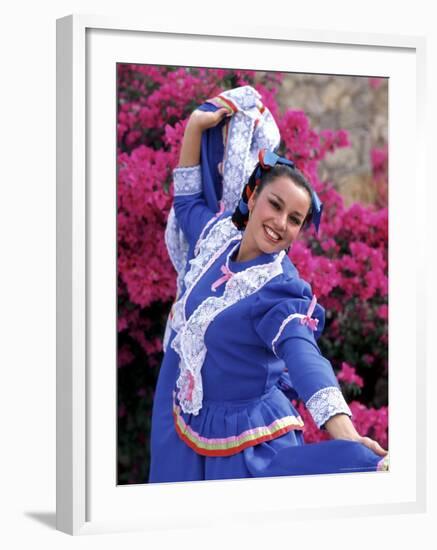 Native Dancer in Colored Dress with Flowers, Mexico-Bill Bachmann-Framed Photographic Print