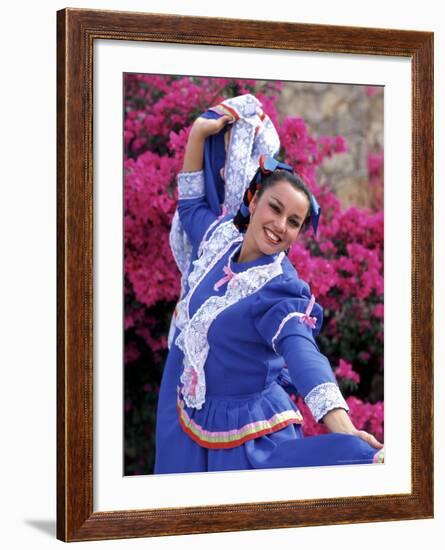 Native Dancer in Colored Dress with Flowers, Mexico-Bill Bachmann-Framed Photographic Print