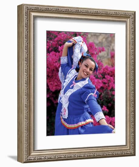 Native Dancer in Colored Dress with Flowers, Mexico-Bill Bachmann-Framed Photographic Print