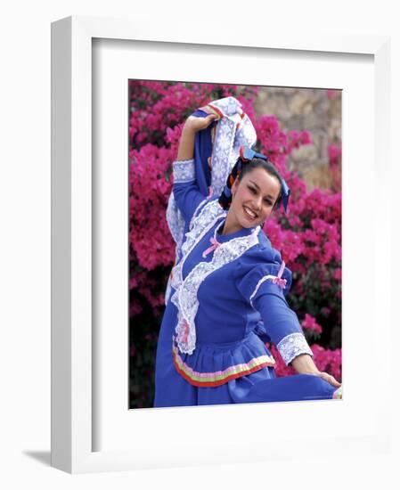 Native Dancer in Colored Dress with Flowers, Mexico-Bill Bachmann-Framed Photographic Print