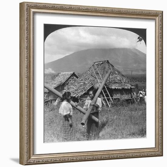 Native Girls with their Water Vessels Made from Shafts of Bamboo, Philippines, 1907-HC White-Framed Giclee Print