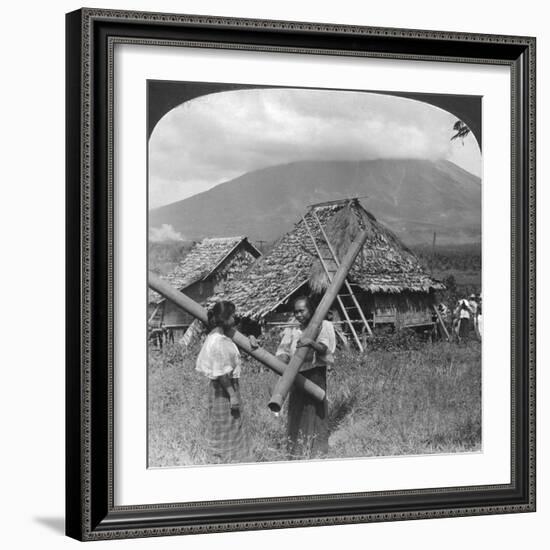 Native Girls with their Water Vessels Made from Shafts of Bamboo, Philippines, 1907-HC White-Framed Giclee Print