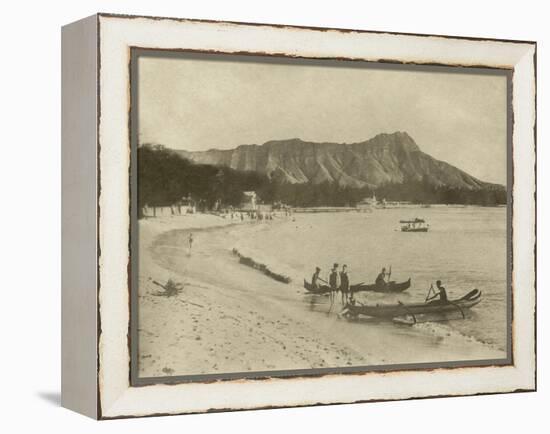 Native Hawaiian Canoe Surfers at Diamond Head, C.1890S-null-Framed Premier Image Canvas