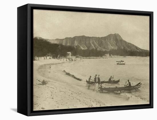 Native Hawaiian Canoe Surfers at Diamond Head, C.1890S-null-Framed Premier Image Canvas