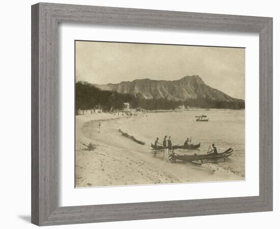 Native Hawaiian Canoe Surfers at Diamond Head, C.1890S-null-Framed Photographic Print