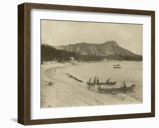 Native Hawaiian Canoe Surfers at Diamond Head, C.1890S-null-Framed Photographic Print