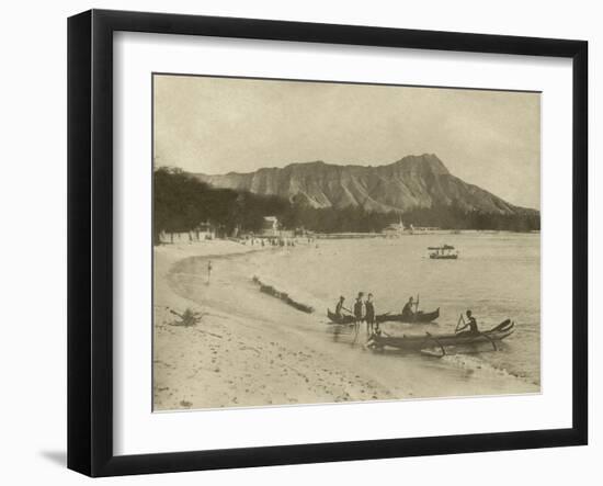 Native Hawaiian Canoe Surfers at Diamond Head, C.1890S-null-Framed Photographic Print