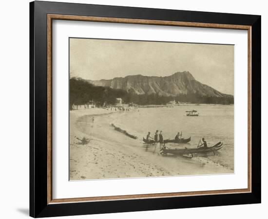 Native Hawaiian Canoe Surfers at Diamond Head, C.1890S-null-Framed Photographic Print