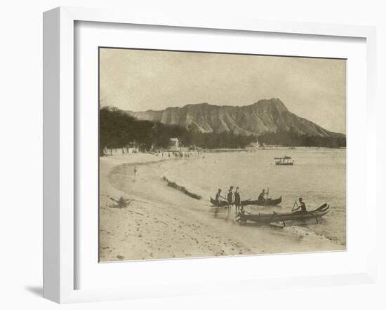 Native Hawaiian Canoe Surfers at Diamond Head, C.1890S-null-Framed Photographic Print