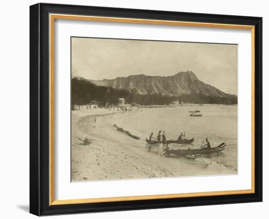 Native Hawaiian Canoe Surfers at Diamond Head, C.1890S-null-Framed Photographic Print