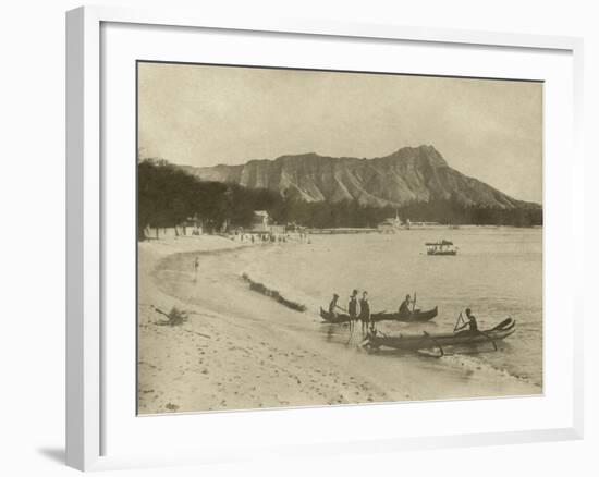 Native Hawaiian Canoe Surfers at Diamond Head, C.1890S-null-Framed Photographic Print
