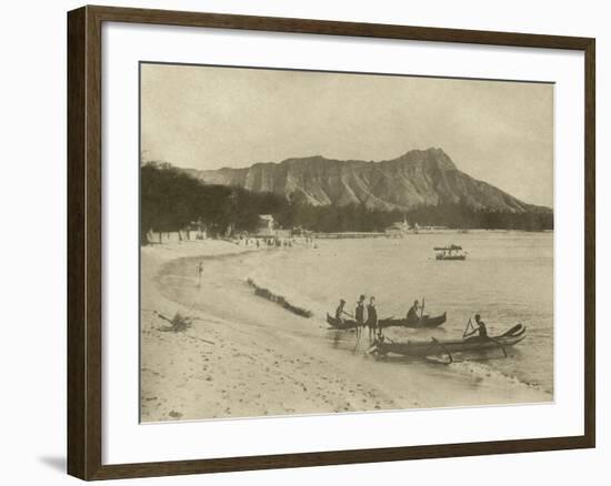 Native Hawaiian Canoe Surfers at Diamond Head, C.1890S-null-Framed Photographic Print