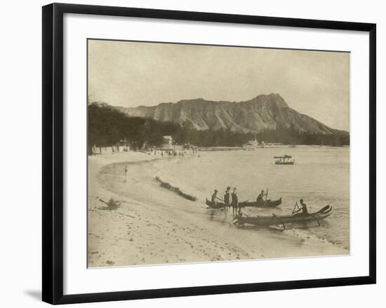 Native Hawaiian Canoe Surfers at Diamond Head, C.1890S-null-Framed Photographic Print