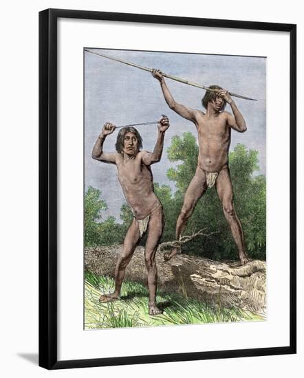 Native Hunters of Tierra Del Fuego with Spear and Sling-null-Framed Giclee Print