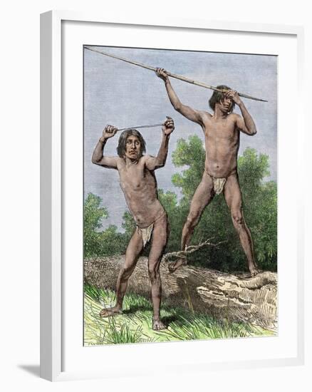 Native Hunters of Tierra Del Fuego with Spear and Sling-null-Framed Giclee Print