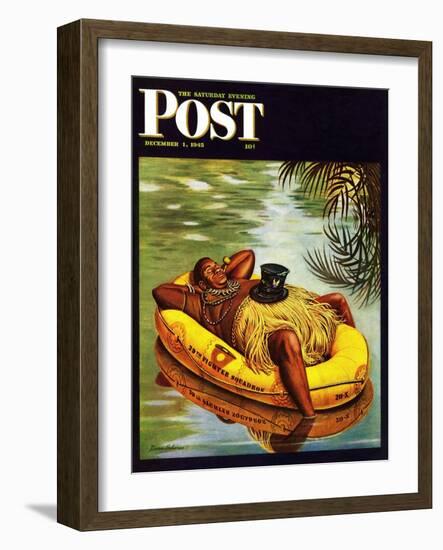 "Native in Army Raft," Saturday Evening Post Cover, December 1, 1945-Stevan Dohanos-Framed Giclee Print