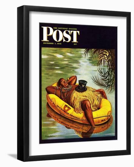 "Native in Army Raft," Saturday Evening Post Cover, December 1, 1945-Stevan Dohanos-Framed Giclee Print