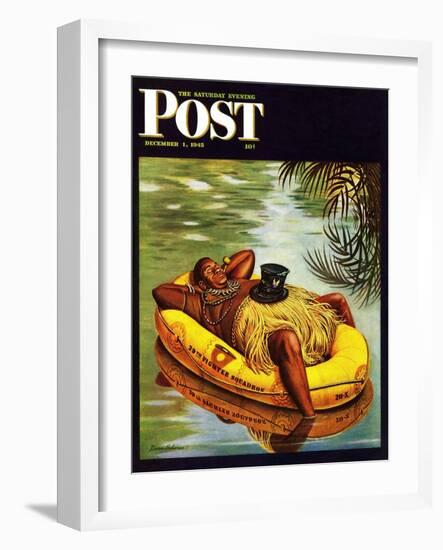 "Native in Army Raft," Saturday Evening Post Cover, December 1, 1945-Stevan Dohanos-Framed Giclee Print