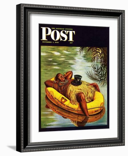 "Native in Army Raft," Saturday Evening Post Cover, December 1, 1945-Stevan Dohanos-Framed Giclee Print