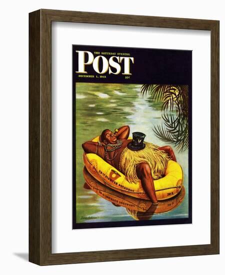 "Native in Army Raft," Saturday Evening Post Cover, December 1, 1945-Stevan Dohanos-Framed Giclee Print