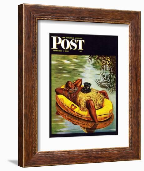 "Native in Army Raft," Saturday Evening Post Cover, December 1, 1945-Stevan Dohanos-Framed Giclee Print